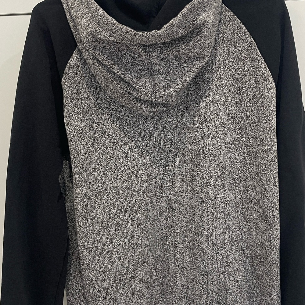Adidas Originals Gray Raglan Hoodie Red Trefoil Black Sleeve Raw Edge Medium - Picture 8 of 11